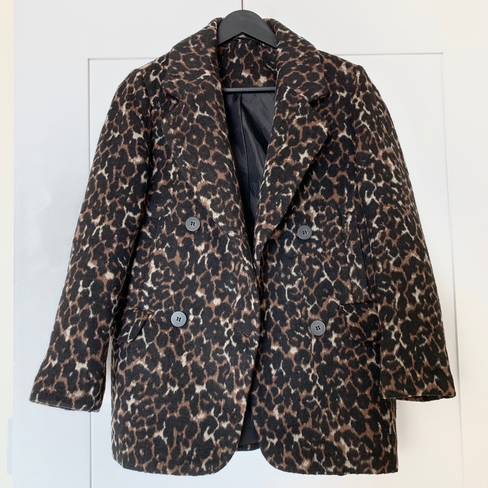 Leopard Wool Blend Pea Coat